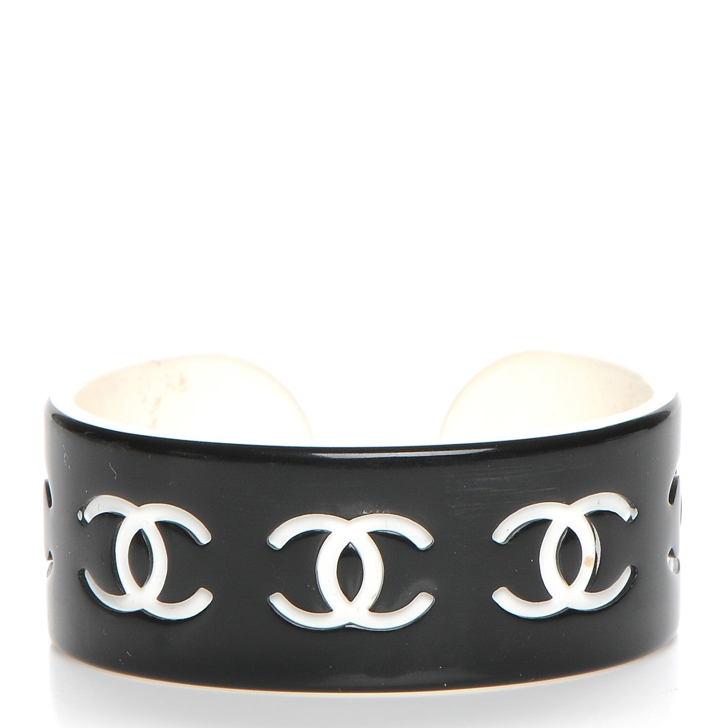 Chanel Resin CC Narrow Cuff Black White 1 of 5
