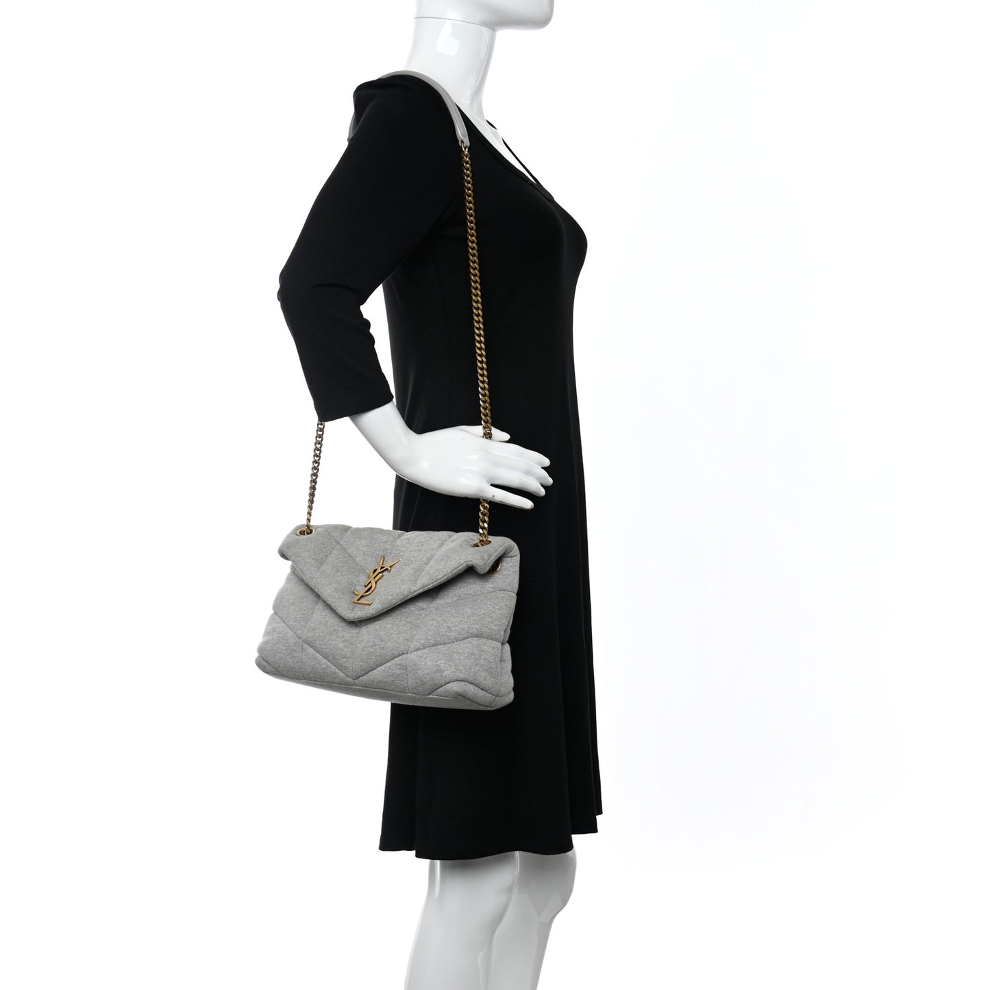 Jersey Quilted Small Loulou Puffer Monogram Chain Satchel Grey Cloud
