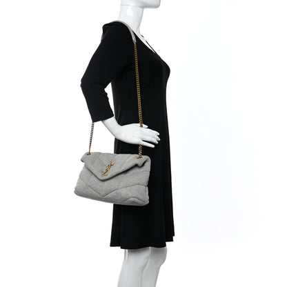 Saint Laurent Jersey Quilted Small Loulou Puffer Monogram Chain Satchel Grey Cloud 2 of 9