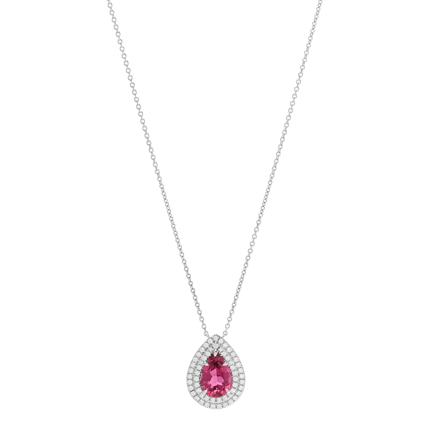 Platinum Diamond Rubellite Pear Shaped Soleste Pendant Necklace