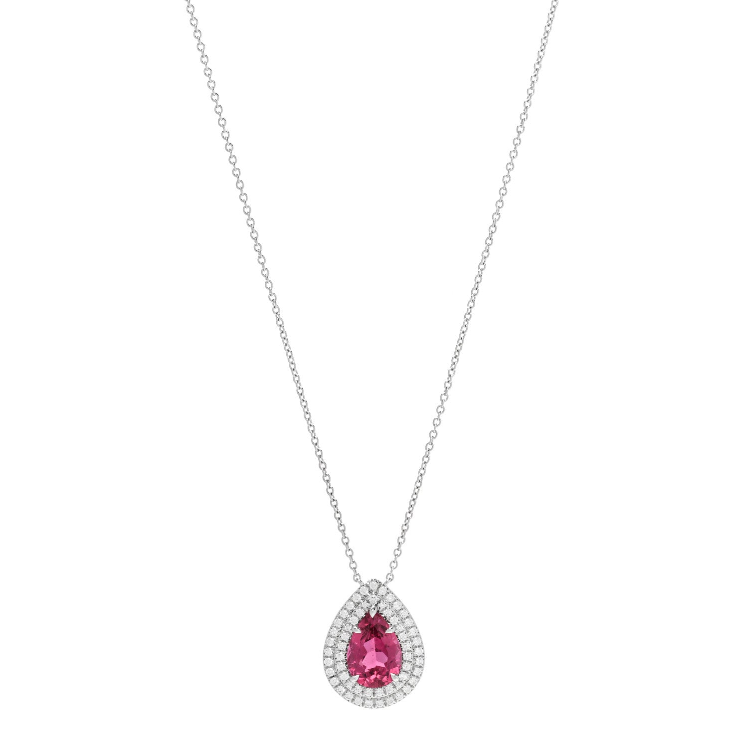 Tiffany Platinum Diamond Rubellite Pear Shaped Soleste Pendant Necklace 1 of 6