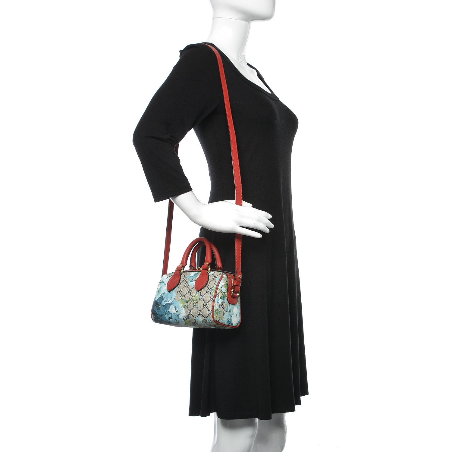 Gucci GG Supreme Monogram Blooms Mini Boston Navy Blue Hibiscus 2 of 9