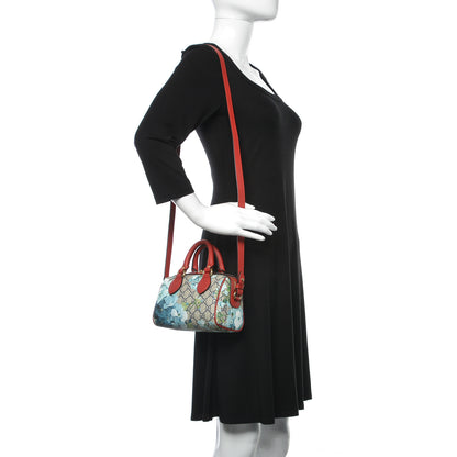 Gucci GG Supreme Monogram Blooms Mini Boston Navy Blue Hibiscus 2 of 9