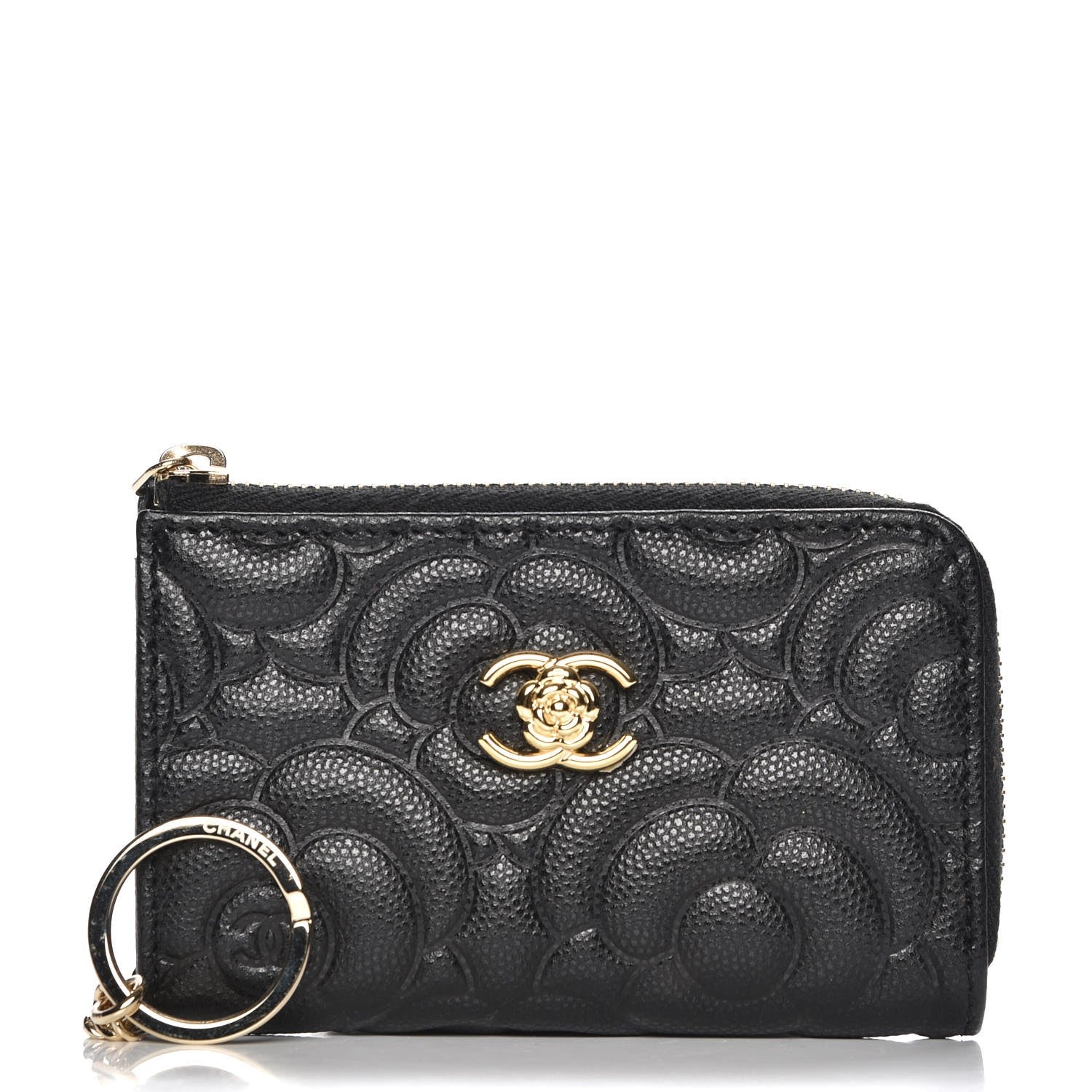 Chanel Caviar Camellia Embossed Key Holder Case Black 1 of 7