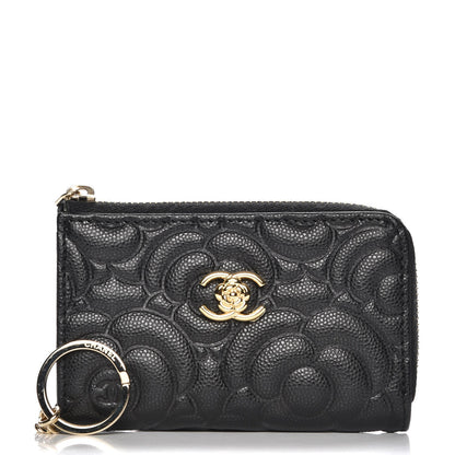 Chanel Caviar Camellia Embossed Key Holder Case Black 1 of 7