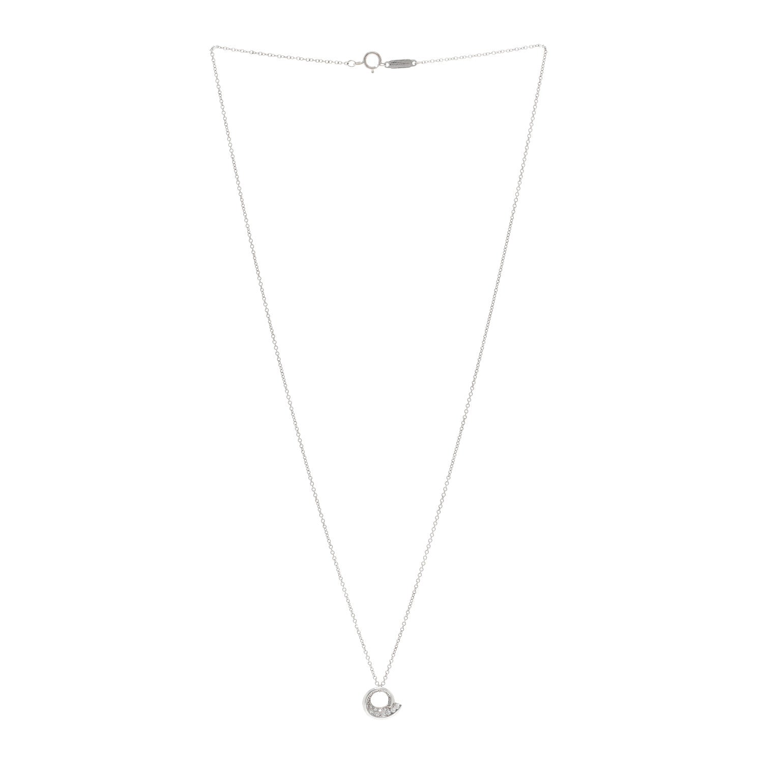 Tiffany 18K White Gold Diamond Frank Gehry Fish Circle Pendant Necklace 3 of 5