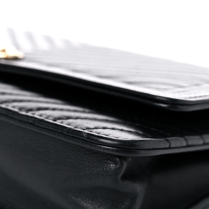 Chanel Calfskin Chevron Boy Wallet On Chain WOC Black 10 of 15