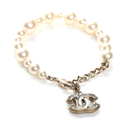 Chanel Pearl Enamel CC Bracelet Grey Gold 1 of 4