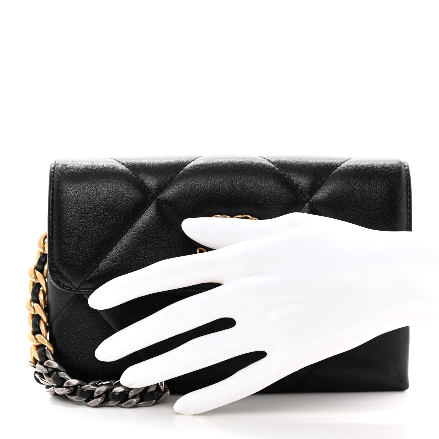 Chanel Lambskin Quilted Chanel 19 Flap Clutch Black 2 of 14