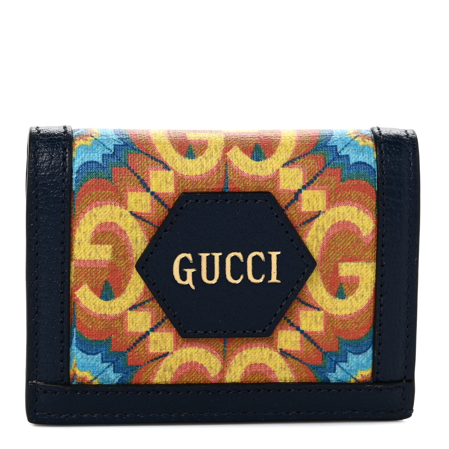 Gucci GG Supreme Kaleidoscope Calfskin Script Logo Gucci 100 Card Case Wallet Blue Orange Multicolor Blue Agata 1 of 7