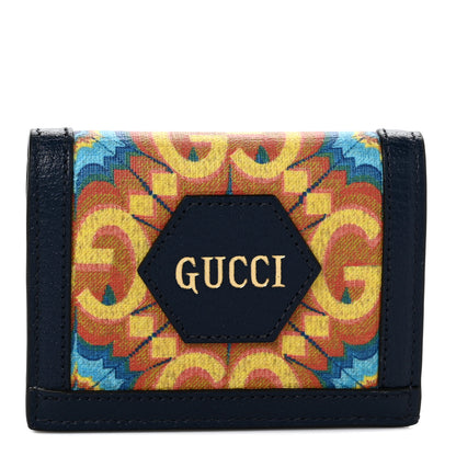 Gucci GG Supreme Kaleidoscope Calfskin Script Logo Gucci 100 Card Case Wallet Blue Orange Multicolor Blue Agata 1 of 7