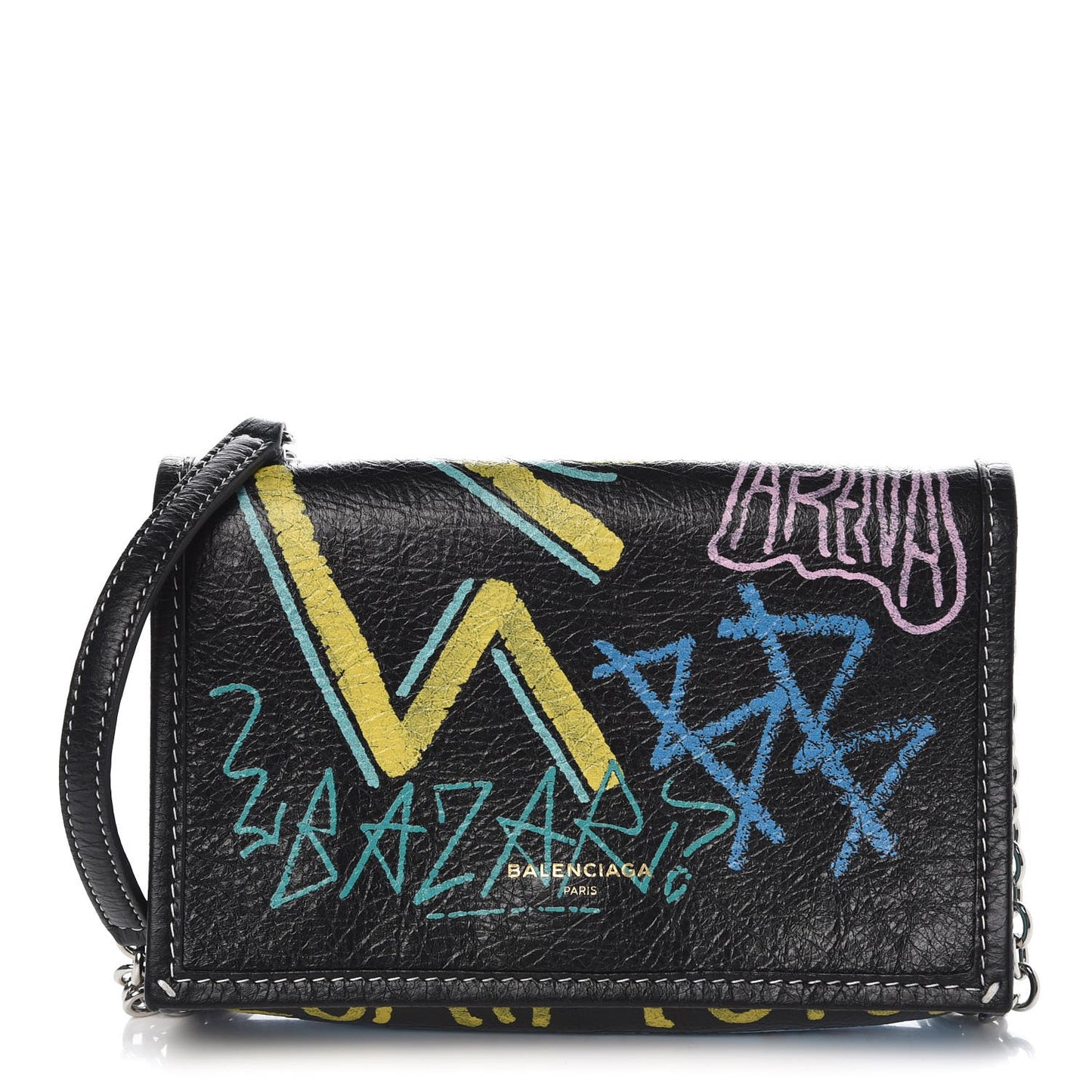 Agneau Arena Graffiti All Over Bazar Chain Shoulder Bag Black Multicolor
