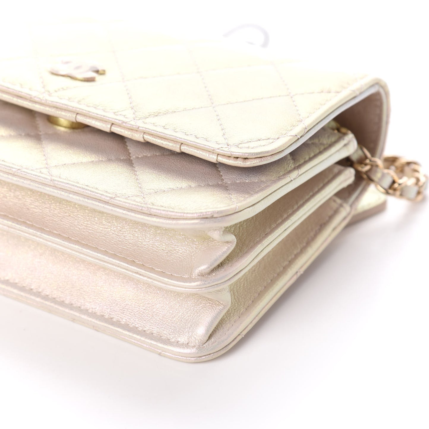 Iridescent Lambskin Quilted Mini Wallet On Chain WOC Ivory