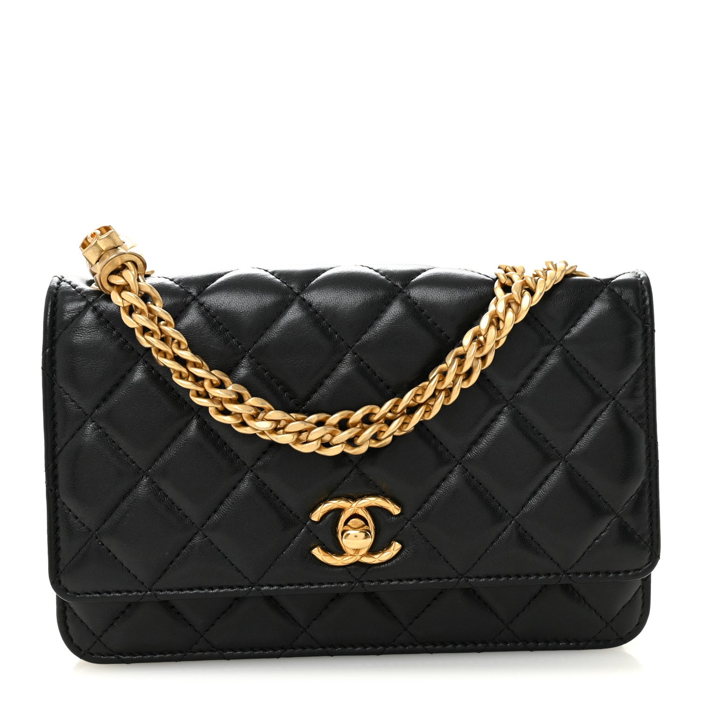 Lambskin Quilted Pillow Crush Wallet On Chain WOC Black