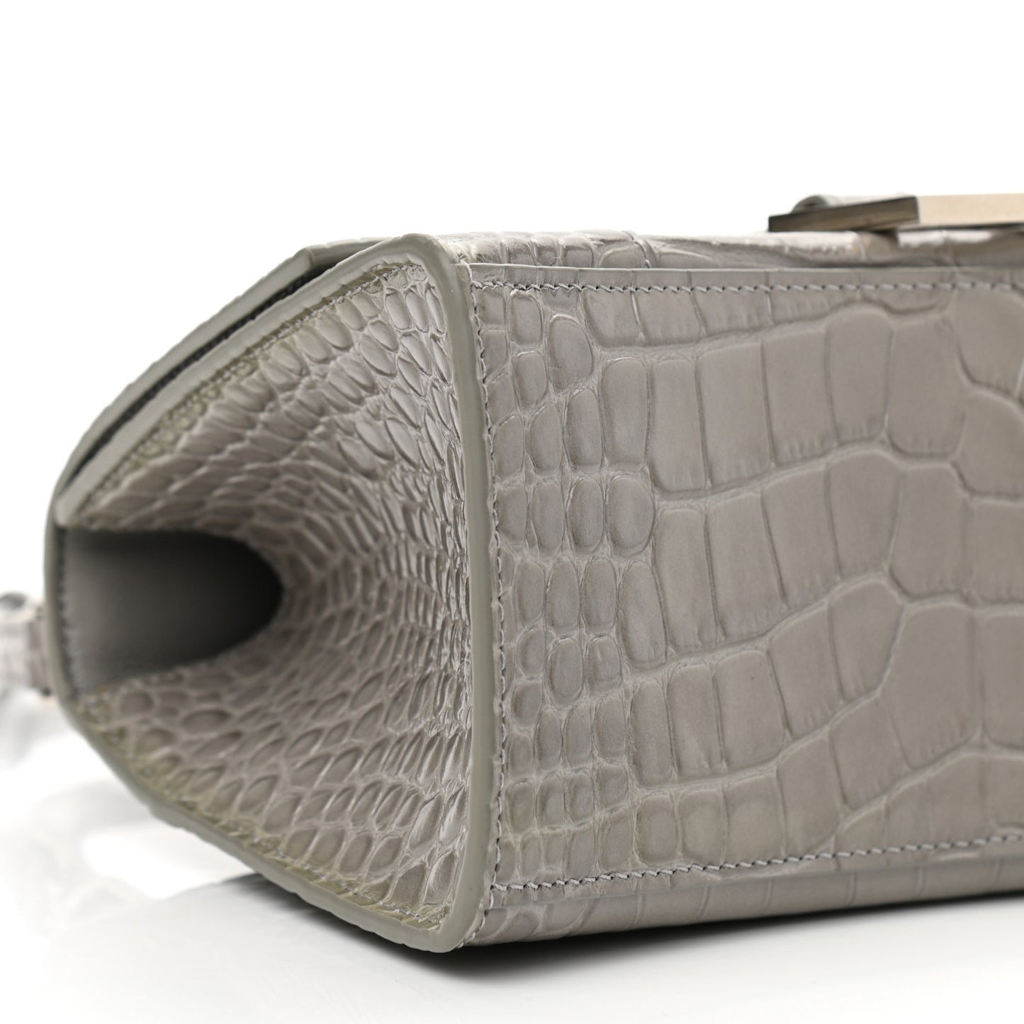 Shiny Calfskin Crocodile Embossed Small Hourglass Top Handle Bag Steel Grey