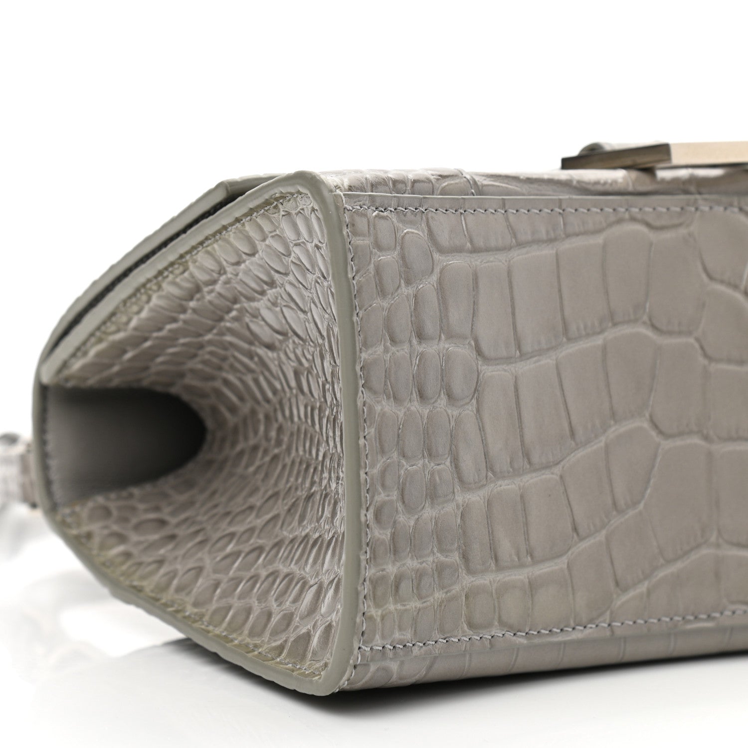Balenciaga Shiny Calfskin Crocodile Embossed Small Hourglass Top Handle Bag Steel Grey 10 of 11