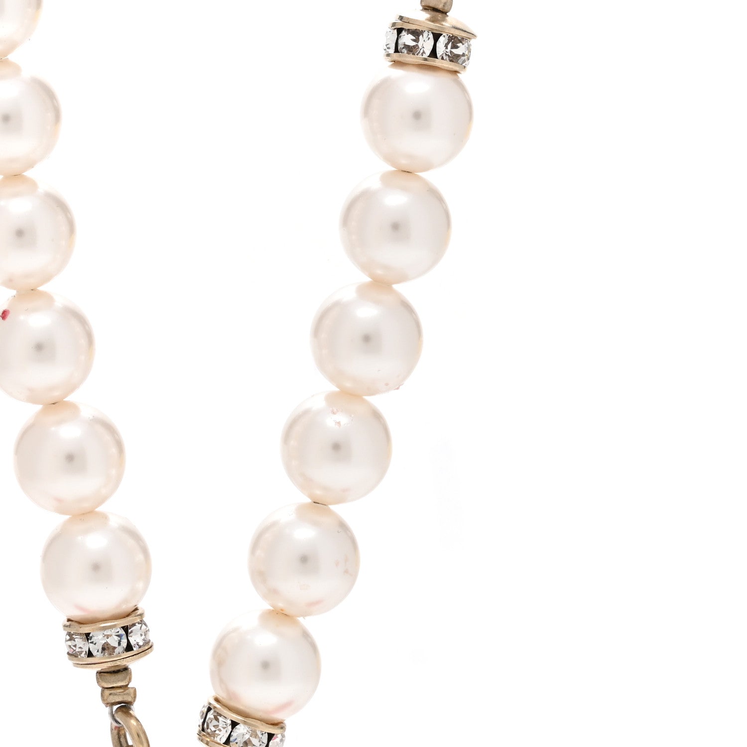 Chanel Pearl Crystal Resin CC Reversible Necklace Pink Gold White 6 of 7