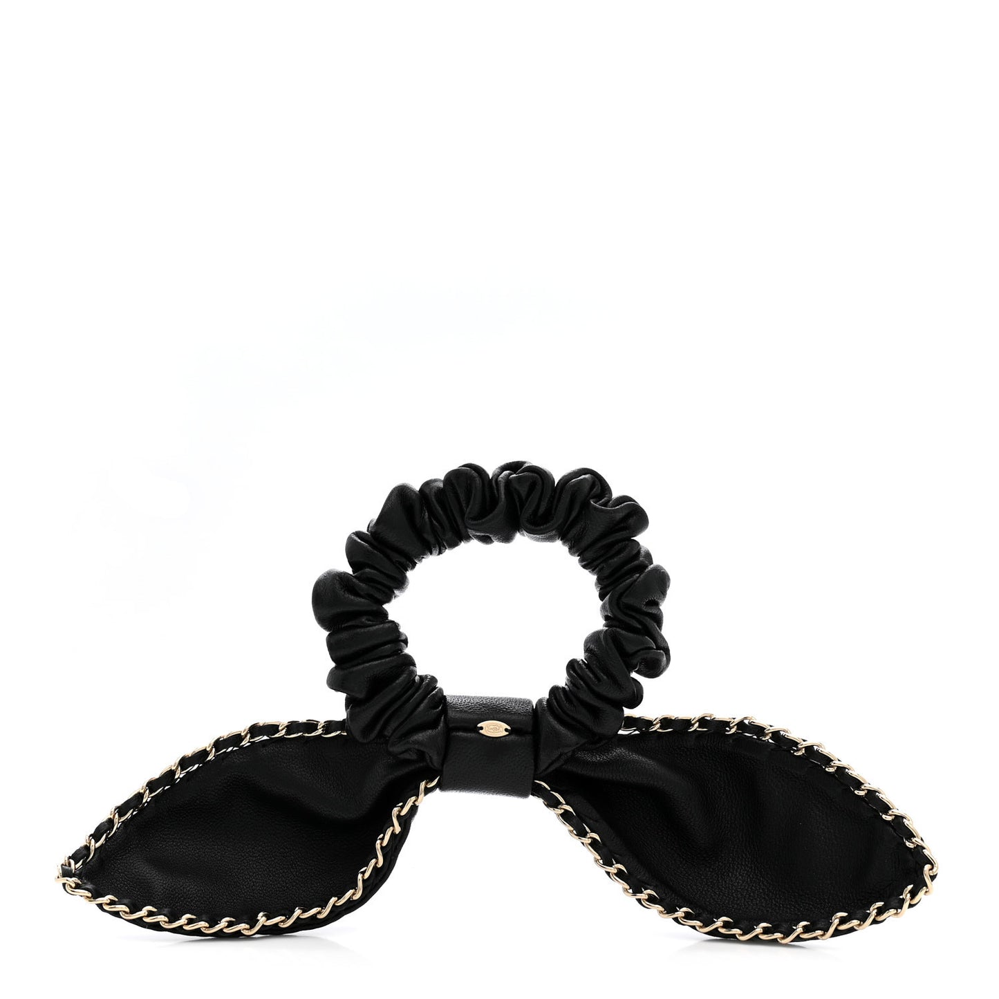 Lambskin Chain CC Bow Hair Scrunchie Black