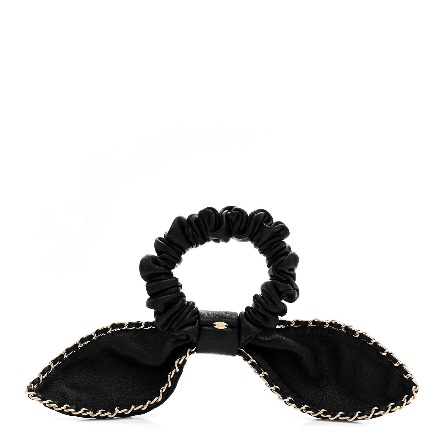 Chanel Lambskin Chain CC Bow Hair Scrunchie Black 4 of 8