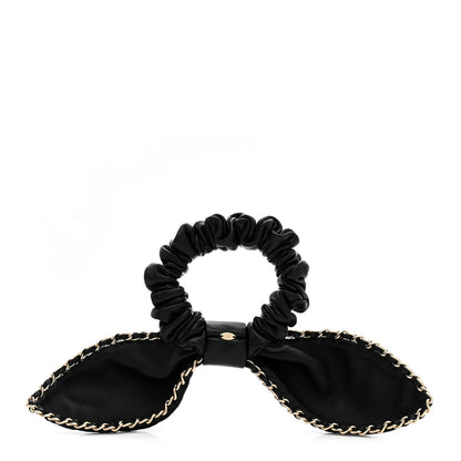 Chanel Lambskin Chain CC Bow Hair Scrunchie Black 4 of 8