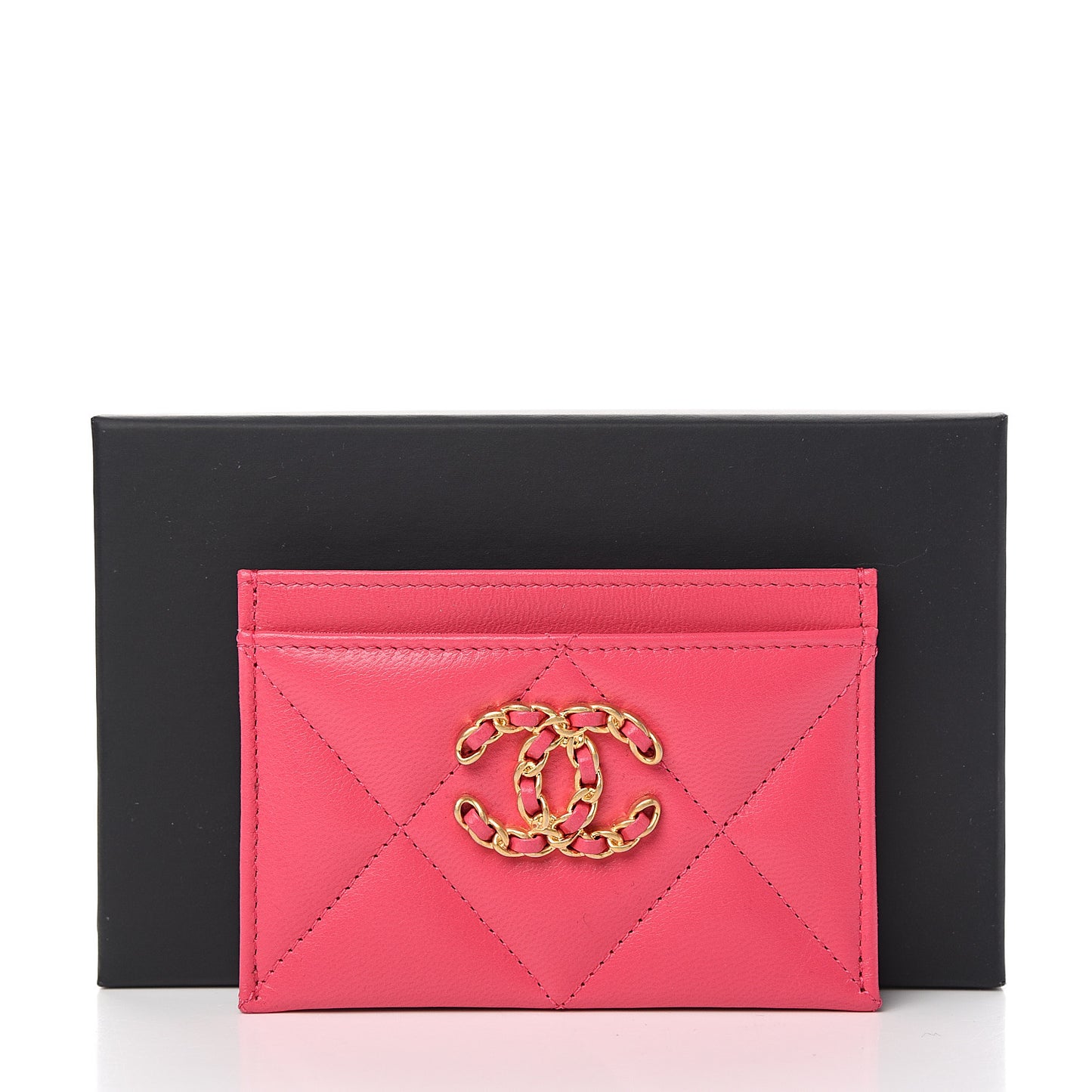 Shiny Goatskin Quilted 19 Card Holder Dark Pink