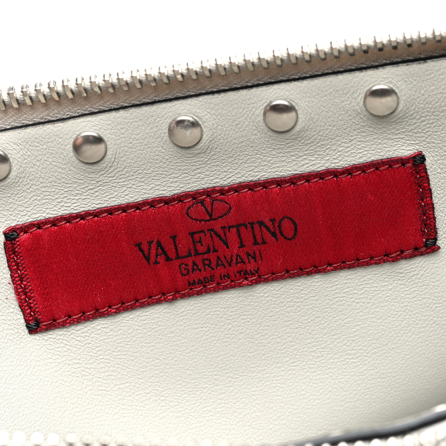 Valentino Garavani Sequin Vitello Rockstud Spike It Zip Pouch Silver 6 of 6
