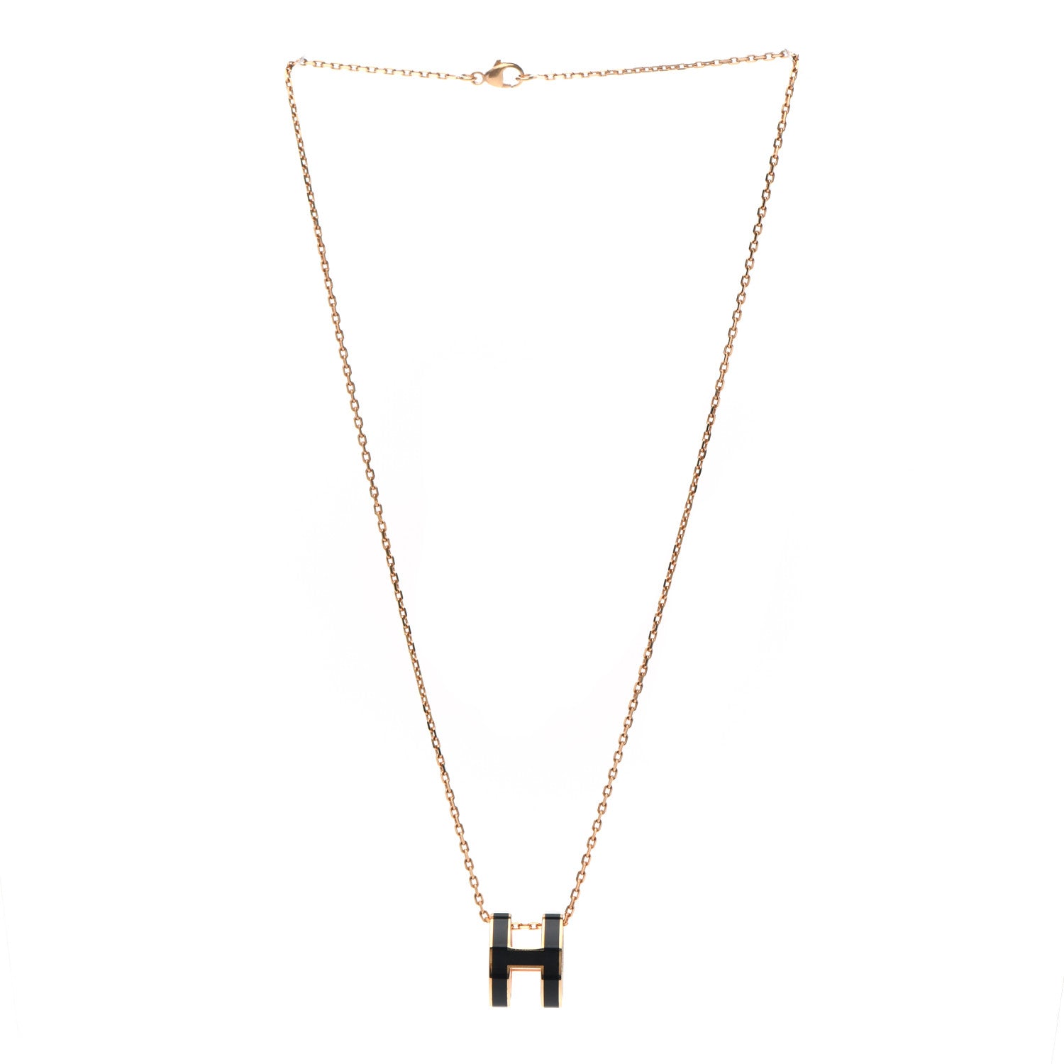 Hermes Lacquered Rose Gold Pop H Pendant Necklace Black 3 of 5