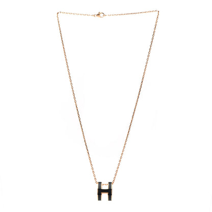Hermes Lacquered Rose Gold Pop H Pendant Necklace Black 3 of 5