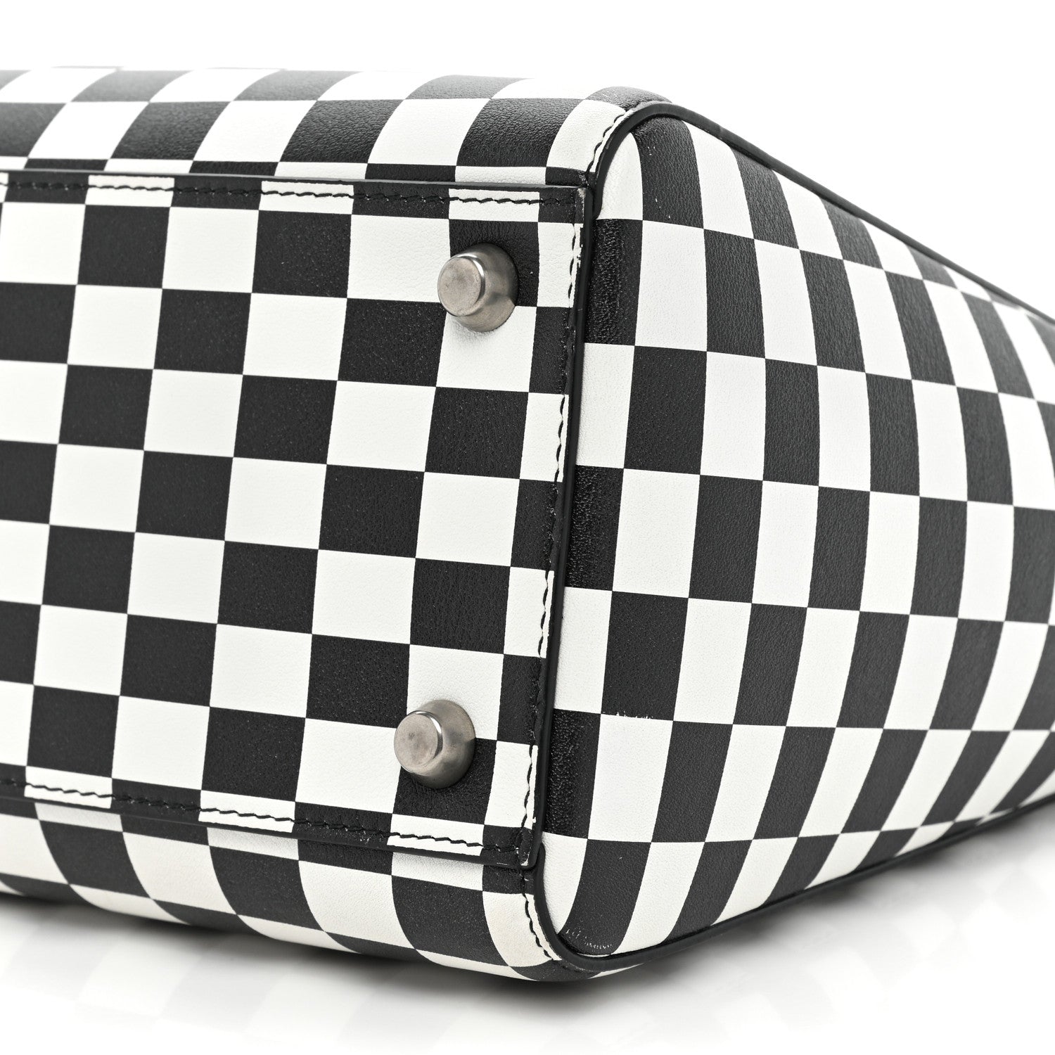 Christian Dior Calfskin Checkered Medium Lady Dior Black White 7 of 12