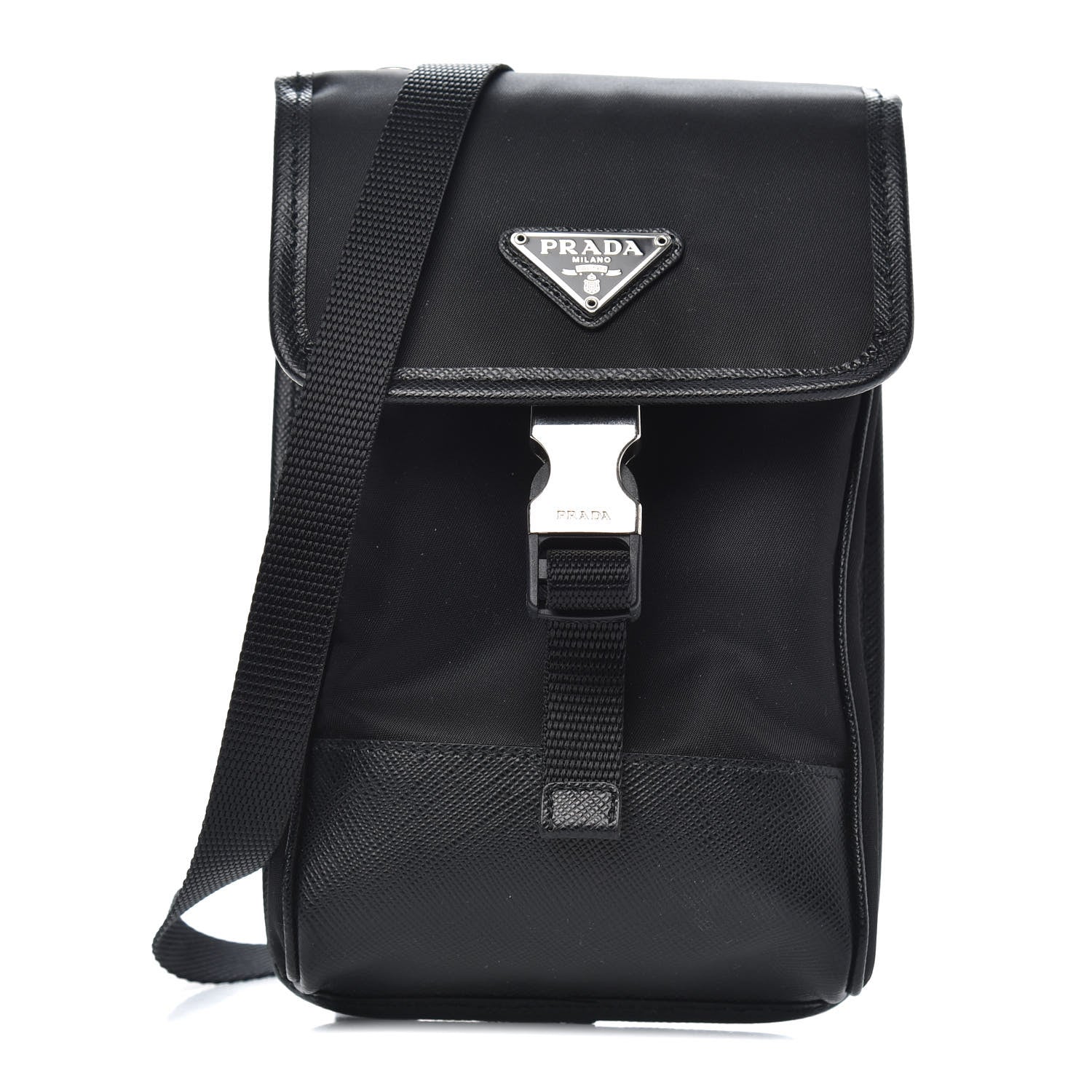 Prada Tessuto Nylon Saffiano Phone Case Crossbody Black 1 of 8