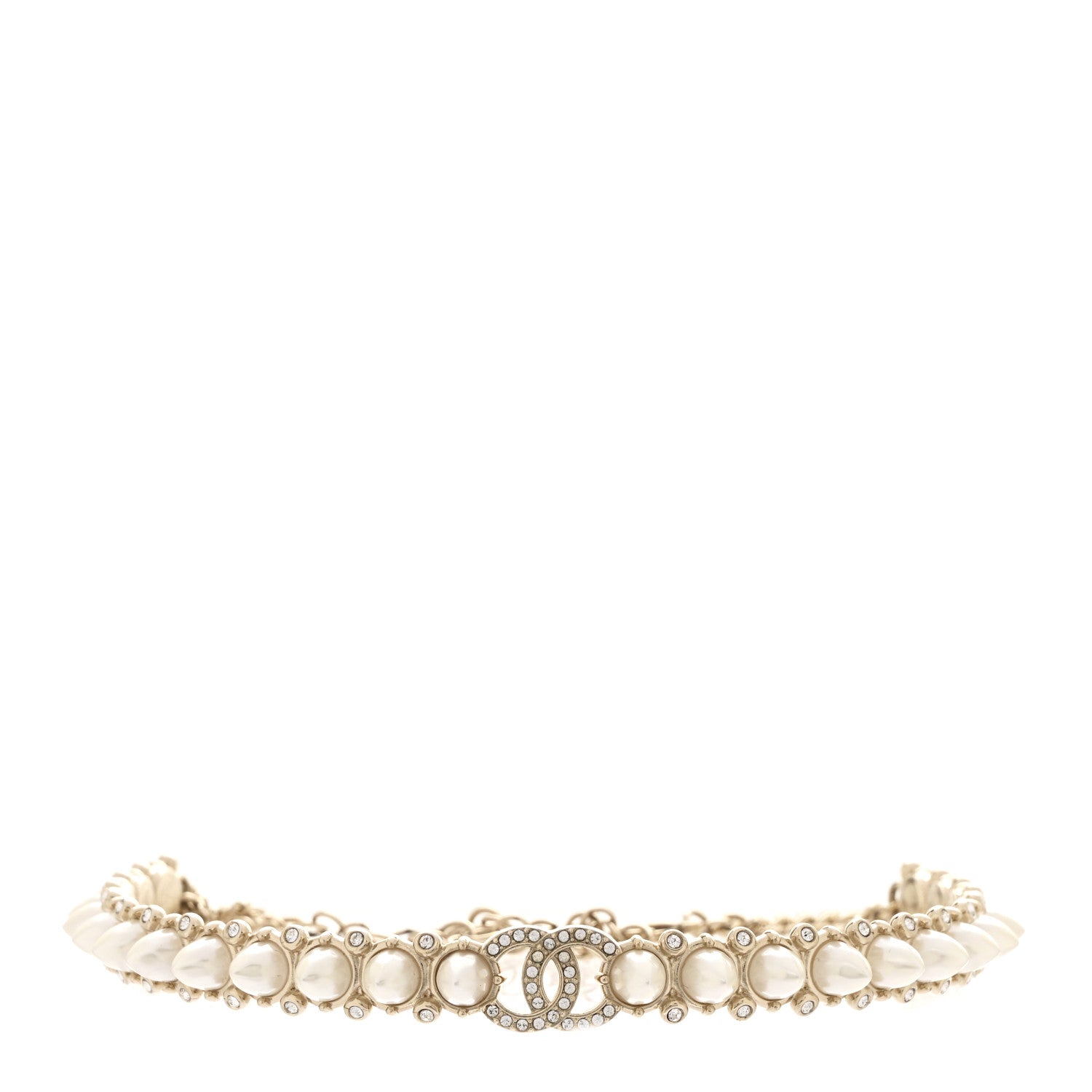 Chanel Strass Crystal Studded Pearl CC Choker Necklace Gold Pearly White 1 of 7