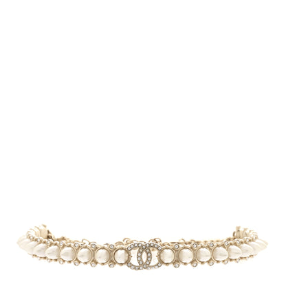 Chanel Strass Crystal Studded Pearl CC Choker Necklace Gold Pearly White 1 of 7