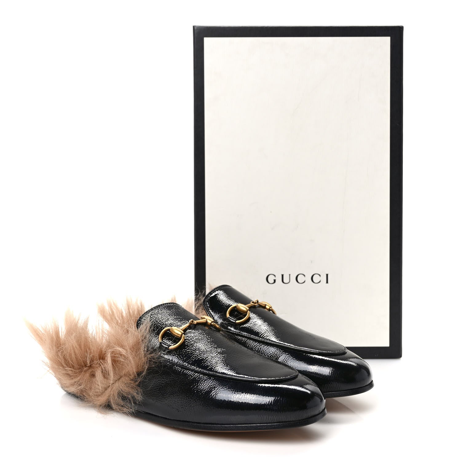 Gucci Patent Fur Womens Princetown Slippers 35.5 Black Natural 8 of 8