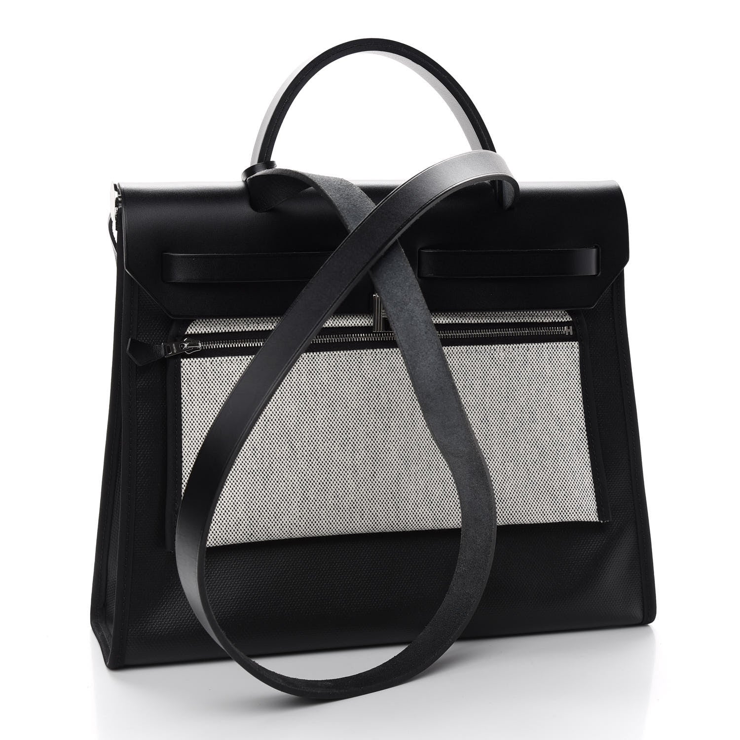 Hermes Toile H Berline Vache Hunter Herbag Zip PM 31 Black Ecru 3 of 10