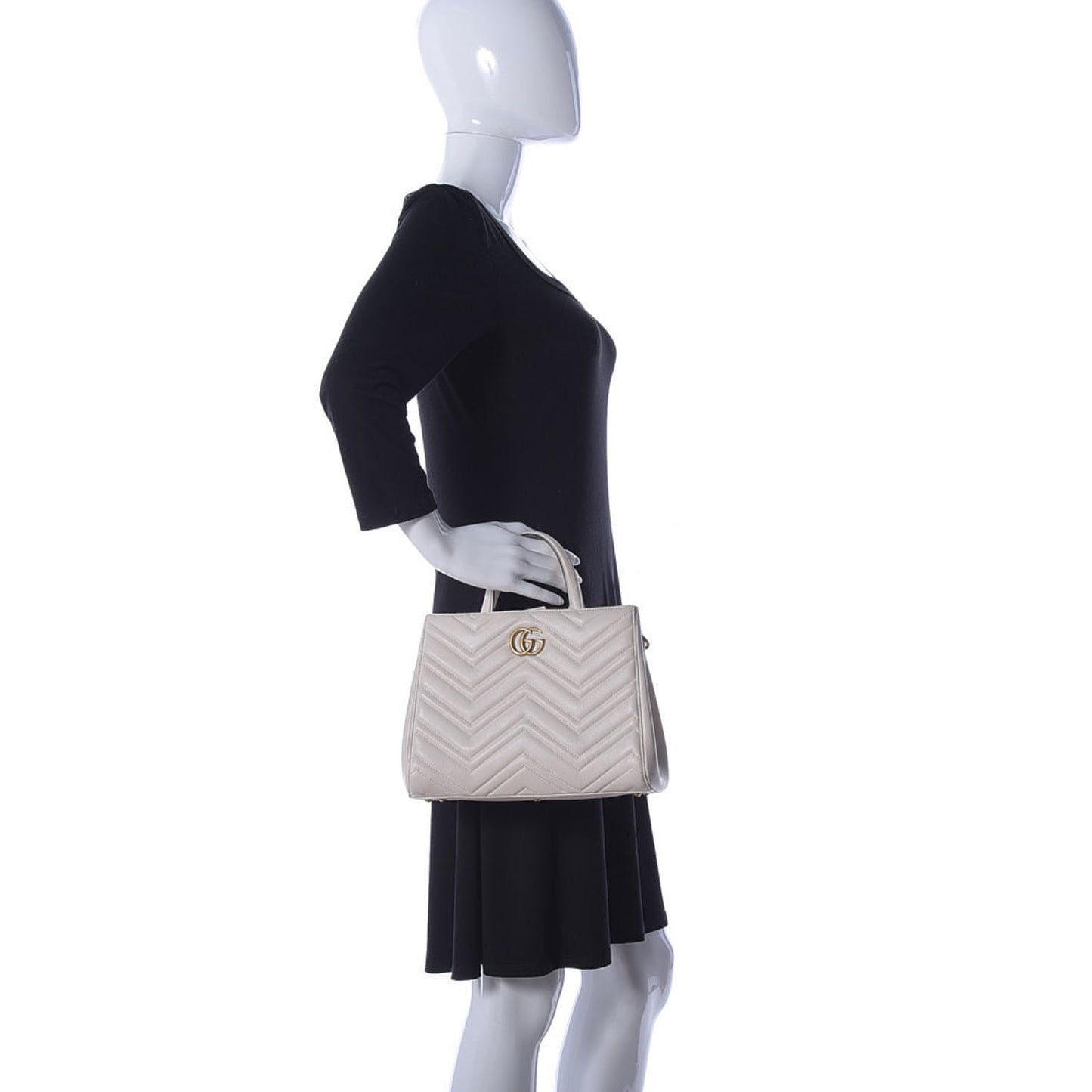 Calfskin Matelasse Small GG Marmont Tote White