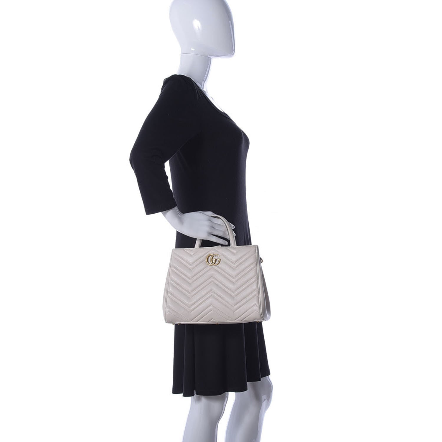 Gucci Calfskin Matelasse Small GG Marmont Tote White 2 of 10