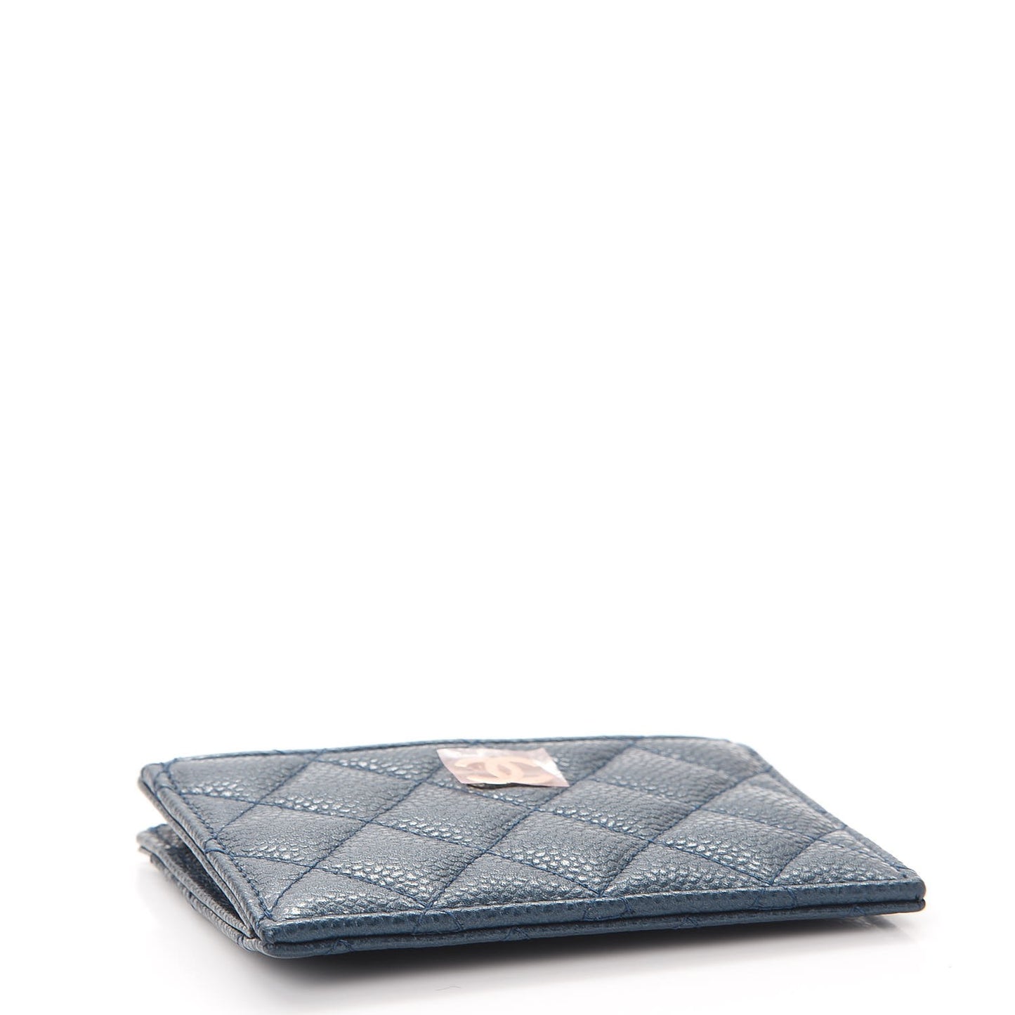 Metallic Caviar Quilted CC Zip Card Holder Dark Blue