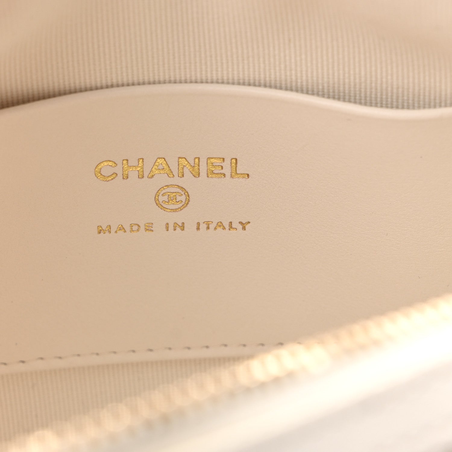 Chanel Printed Fabric Clutch With Chain Light Beige Dark Blue 6 of 12