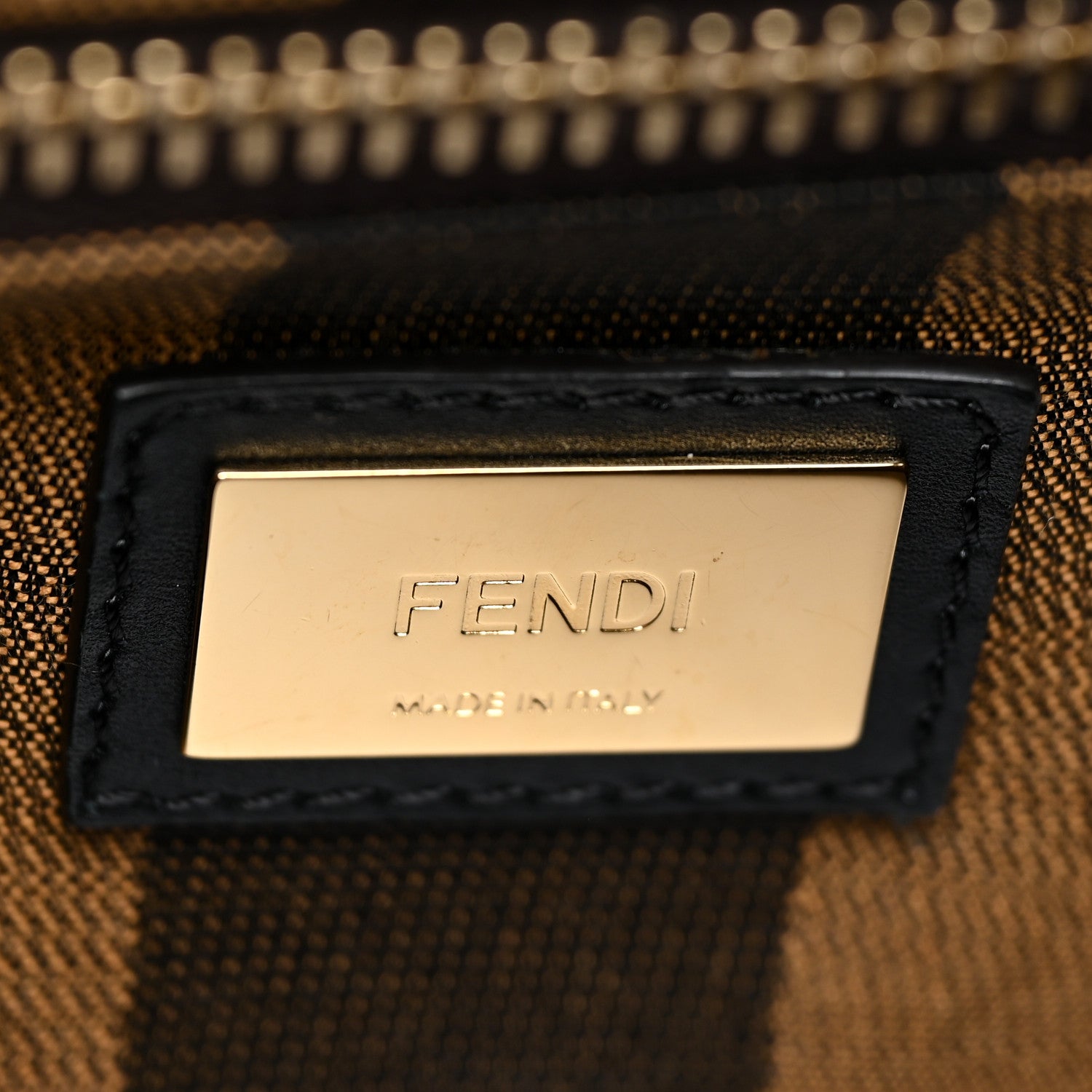 Fendi Vitello Morgan Fabric Jacquard Pequin Medium Peekaboo Iconic Satchel Black Tobacco 19 of 27