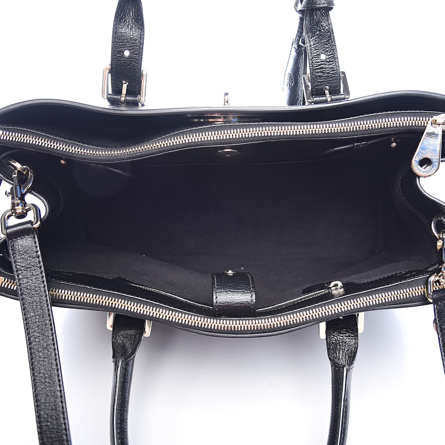 Shiny Goatskin Small Bayswater Double Zip Tote Black