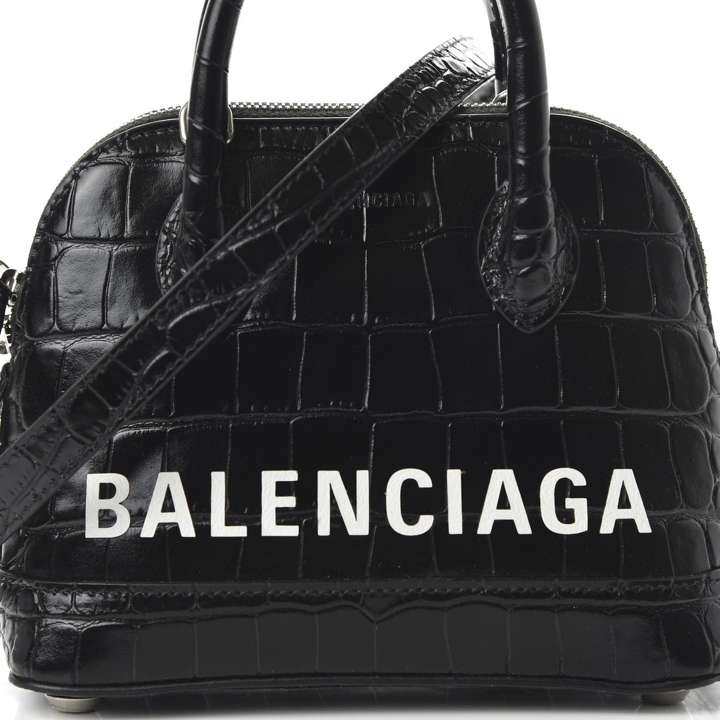 Calfskin Logo Crocodile Embossed XXS Ville Top Handle Bag Black White