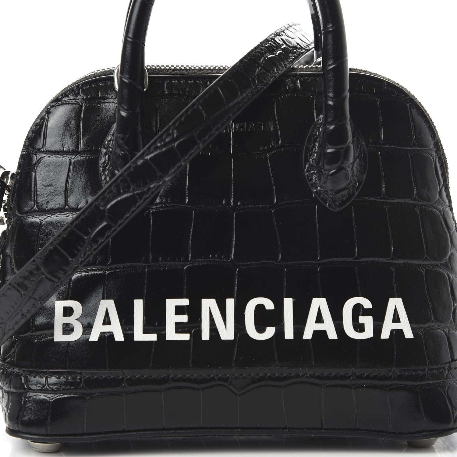 Balenciaga Calfskin Logo Crocodile Embossed XXS Ville Top Handle Bag Black White 9 of 9