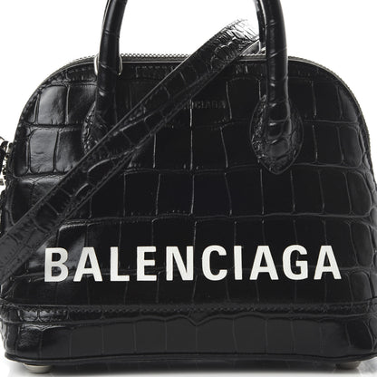 Balenciaga Calfskin Logo Crocodile Embossed XXS Ville Top Handle Bag Black White 9 of 9