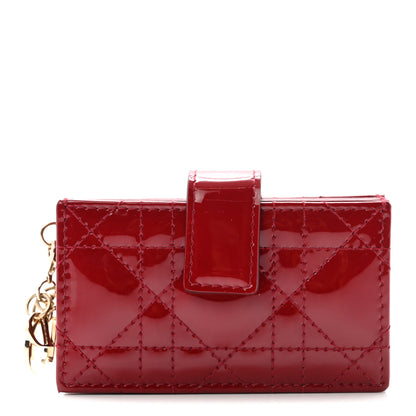 Christian Dior Patent Cannage Lady Dior 5-Gusset Card Holder Rouge Ceris 1 of 7