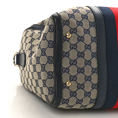 Gucci Monogram Selleria Calfskin Vintage Web Medium Boston Beige Blue 8 of 9