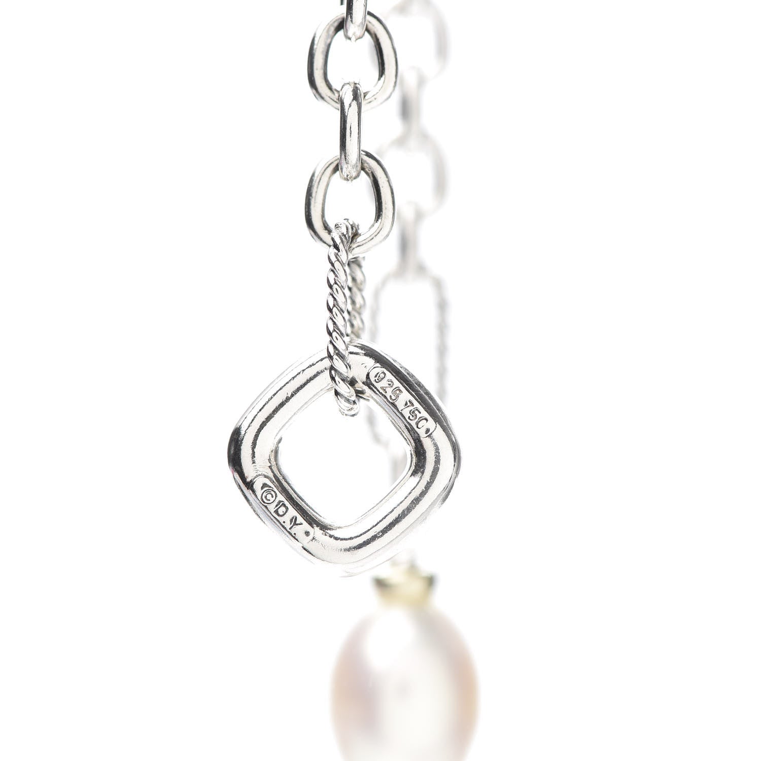 David Yurman Sterling Silver 18K Yellow Gold Baroque Pearl Long Figaro Chain Necklace 5 of 5