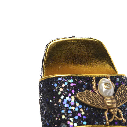 Gucci Glitter Soko Bee Platform Mid Heel Sandals 38 Notte Oro Multicolor 9 of 11