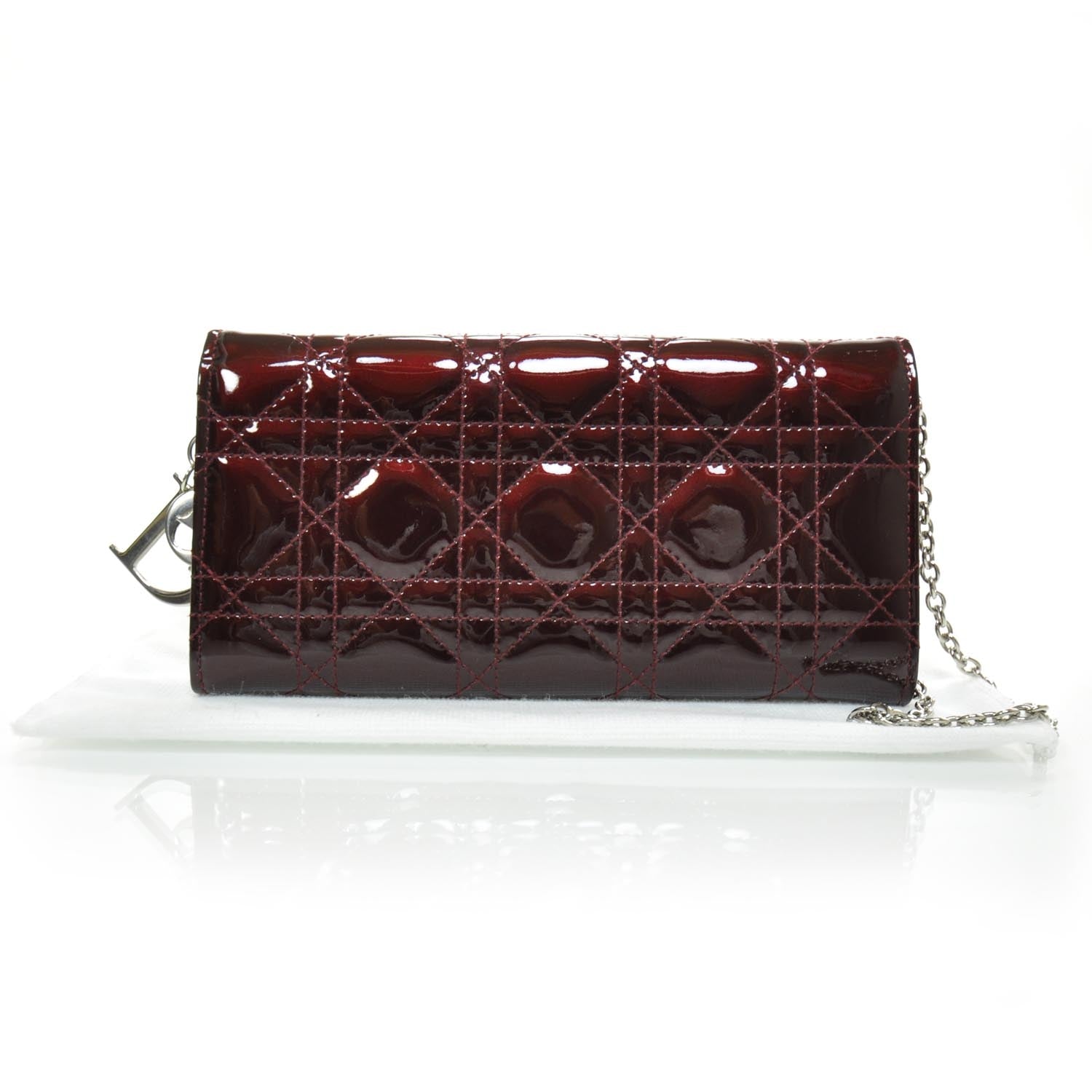 Christian Dior Patent Cannage Rendezvous Chain Wallet Bordeaux 2 of 7