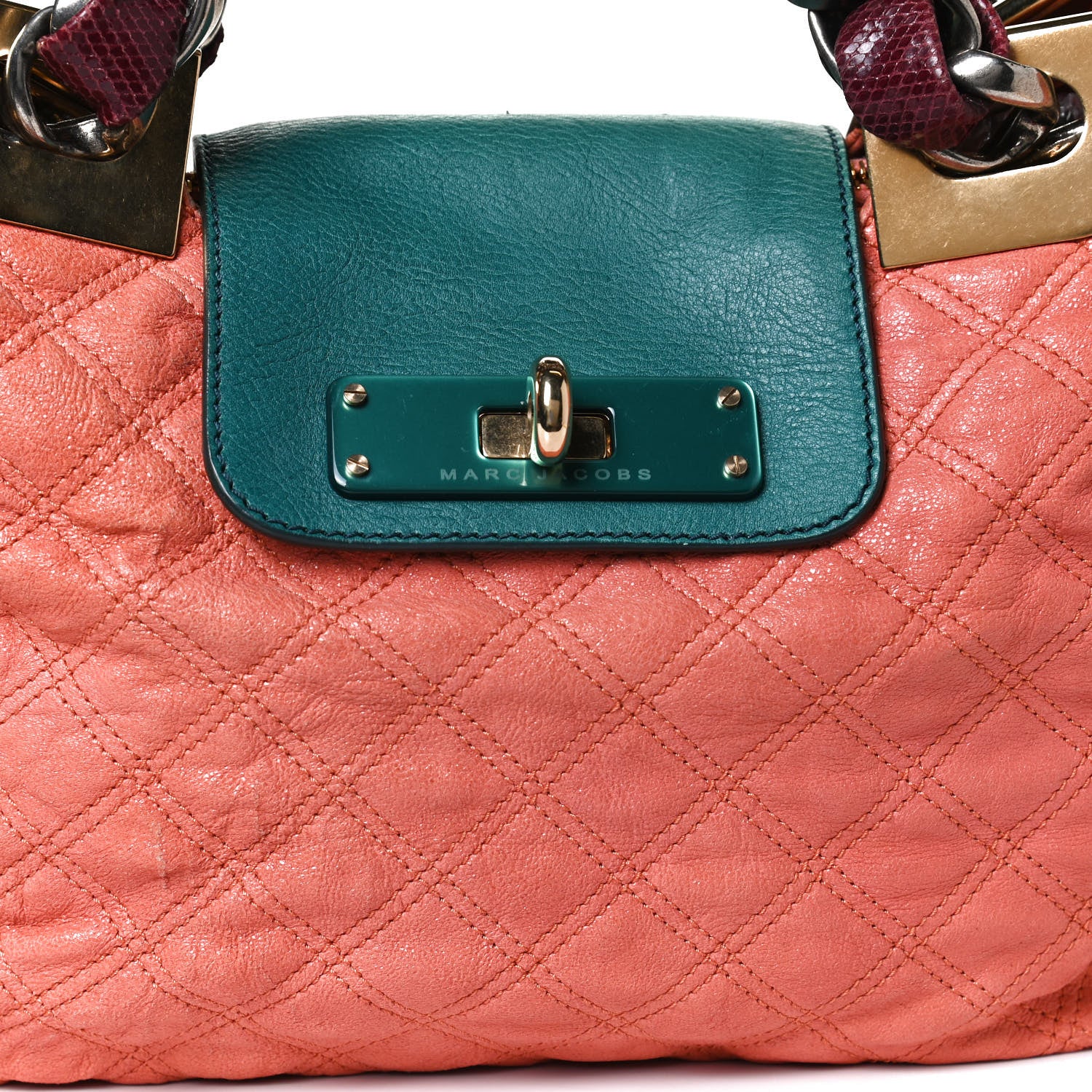 Marc Jacobs Calfskin Snakeskin Quilted Flap Pink Multicolor 8 of 12