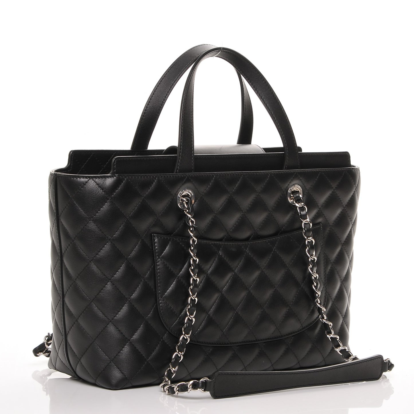 Calfskin Quilted Large Shopping Tote Black